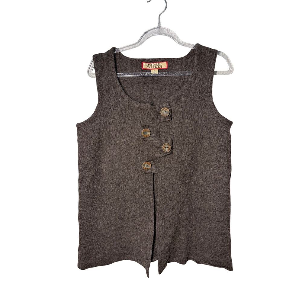 Beyond Threads Alpaca Wool Sleeveless Vest Top Asymmetrical Buttons Sz M
